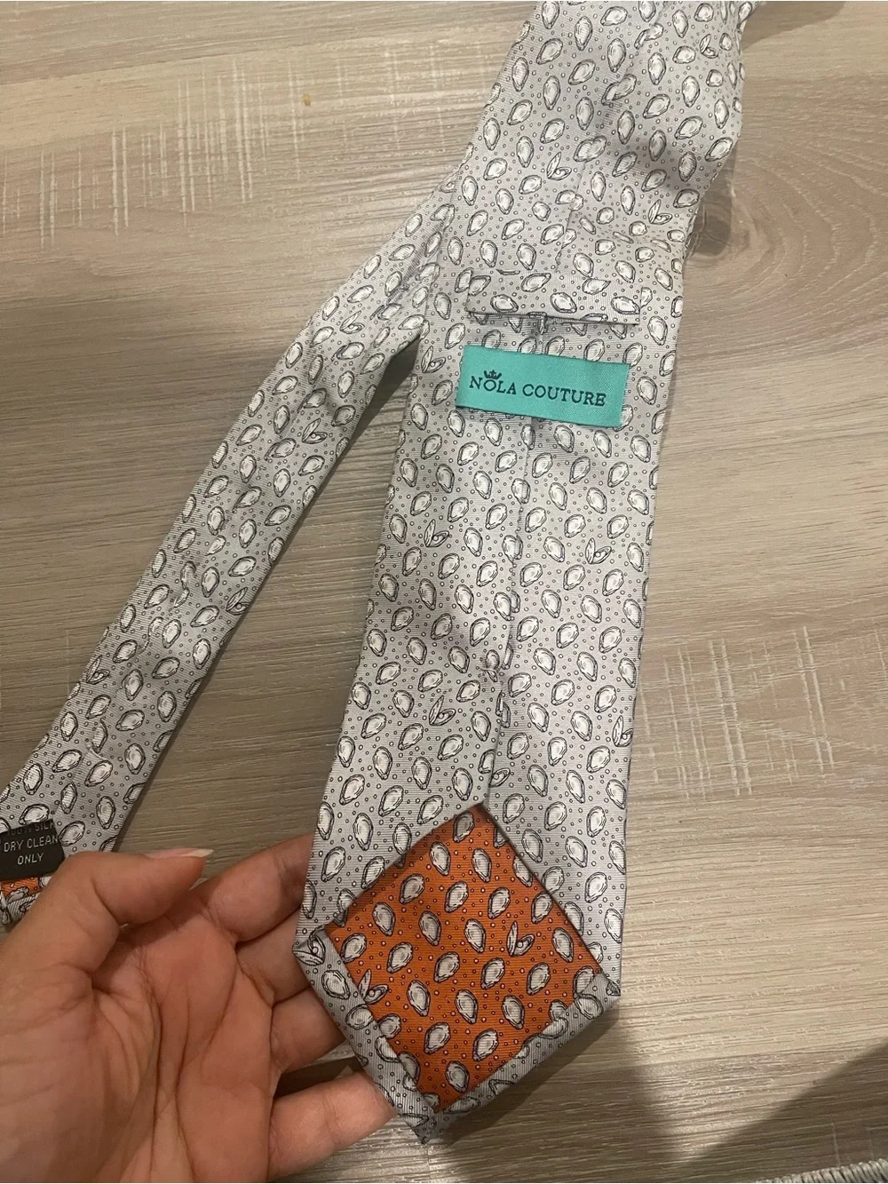 Nola couture Beach Beige Mini Gulf Oysters Tie 100% silk